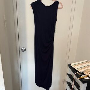 Sleeveless Navy Blue Ruched Maxi Dress